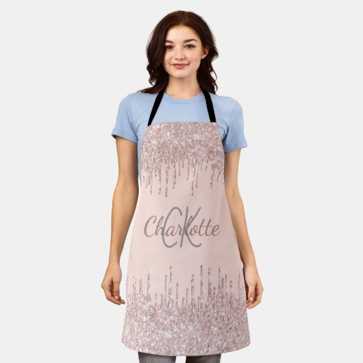 Tablier parties scintillant or rose goutte nom monogramme  (Porté)