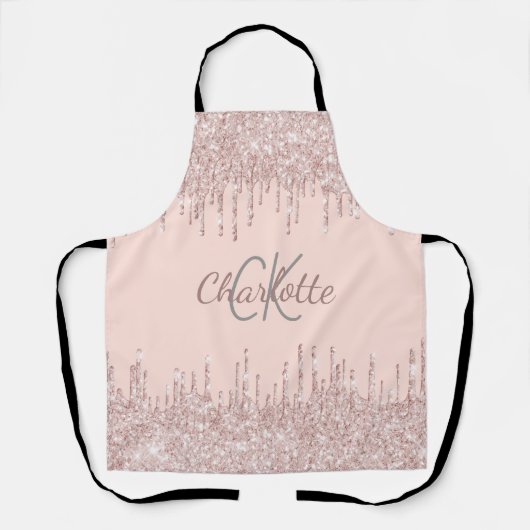 Tablier parties scintillant or rose goutte nom monogramme  (Recto)