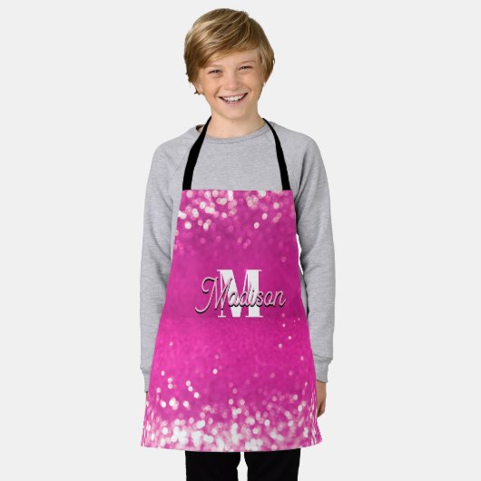 Tablier Parties scintillant rose chaud Bokeh Monogramme (Porté)