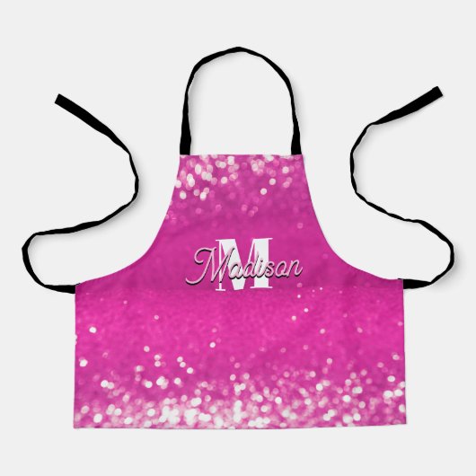 Tablier Parties scintillant rose chaud Bokeh Monogramme (Recto)