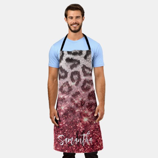 Tablier Parties scintillant rose et Empreinte de léopard (Porté)