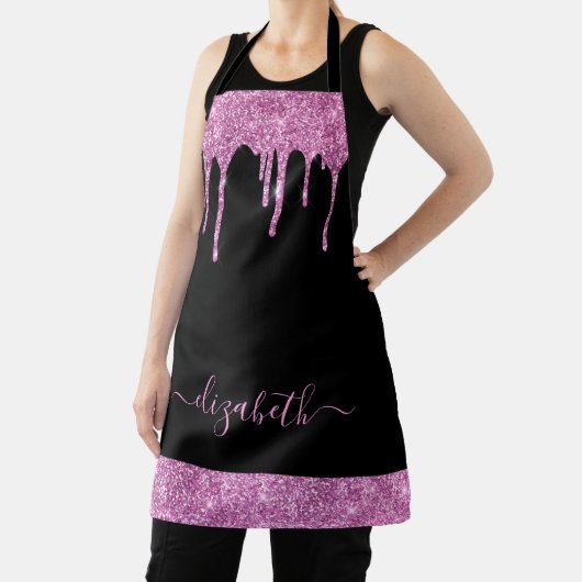 Tablier Parties scintillant rose gouttes Monogramme noir (Insitu)