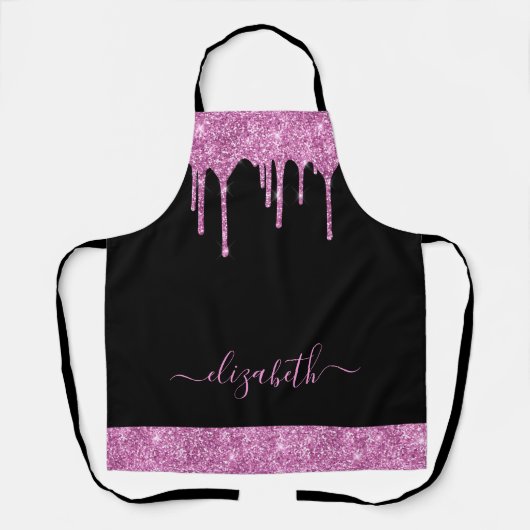 Tablier Parties scintillant rose gouttes Monogramme noir (Recto)