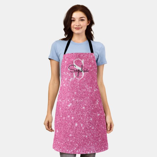Tablier Parties scintillant rose moderne Monogramme Nom pe (Porté)