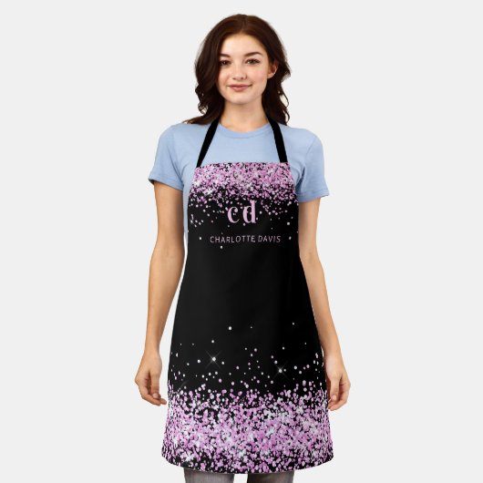Tablier Parties scintillant rose noir monogramme nom initi (Porté)