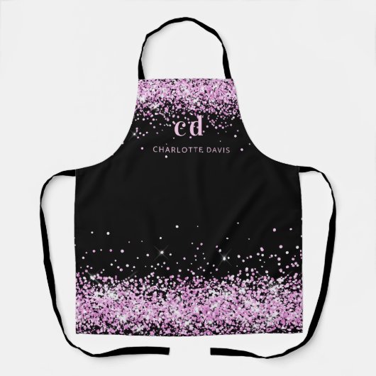 Tablier Parties scintillant rose noir monogramme nom initi (Recto)