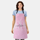 Tablier Parties scintillant rose Nom du script Monogramme (Porté)