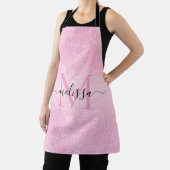 Tablier Parties scintillant rose Nom du script Monogramme (Insitu)
