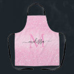 Tablier Parties scintillant rose Nom du script Monogramme<br><div class="desc">Parties scintillant rose Nom du script Monogram Apron</div>
