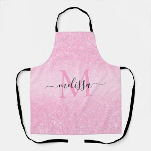 Tablier Parties scintillant rose Nom du script Monogramme