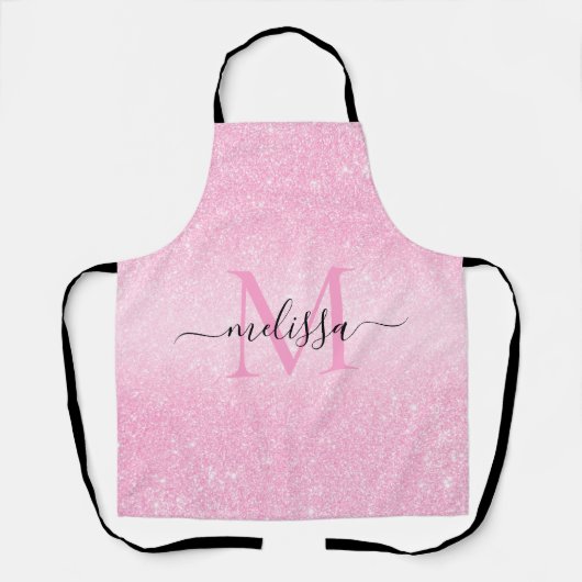 Tablier Parties scintillant rose Nom du script Monogramme (Recto)