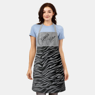 Tablier Parties scintillant Silver Zebra Imprimer sur Noir