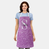 Tablier Parties scintillant violet moderne Monogramme Nom  (Porté)