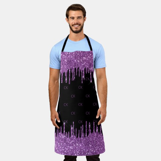Tablier Parties scintillant violet noir gouttes initiales (Porté)