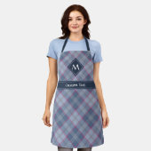 Tablier Pastel Bleu et Tartan rose (Porté)
