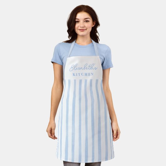 Tablier Pastel Blue Stripes Name Apron (Porté)