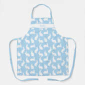 Tablier Pastel Blue With White Bunny Pattern And Name (Recto)