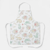 Tablier Pastel Cat and Rose Floral Pattern White Kitchen  (Recto)