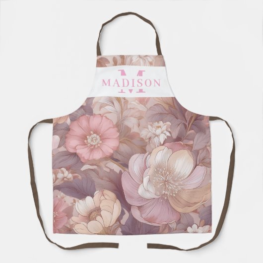 Tablier Pastel Floral personnalisé avec nom et monogramme (Recto)