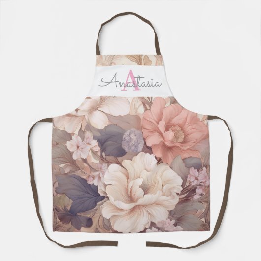 Tablier Pastel Floral personnalisé avec nom et monogramme (Recto)