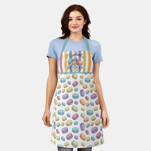 Tablier Pastel French Macaron Cookie Motif Monogramme (Porté)