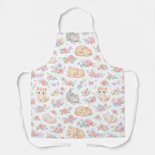 Tablier Pastel Kitten and Floral Pattern Kitchen Apron (Recto)