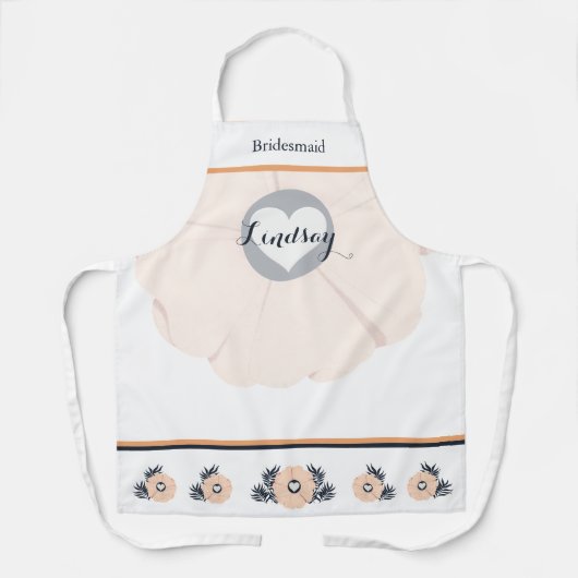 Tablier Pastel Peach Botanique Bridesmaid Mariage Apron (Recto)