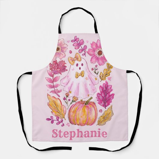Tablier Pastel Pink Halloween Ghost with Custom Name (Recto)