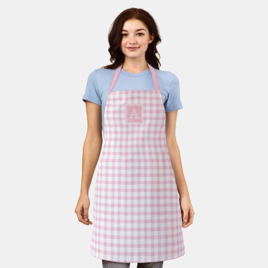 Tablier Pastel Rose En vichy Chèque Plaid Monogramme moder (Porté)