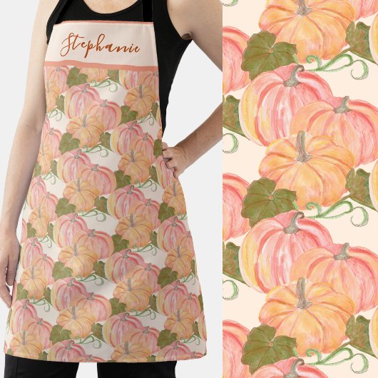 Tablier Patch de citrouilles à l'aquarelle mignon nom pers
