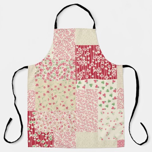 Tablier Patchwork Floral : Ornements dessinés à la main. (Recto)