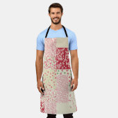 Tablier Patchwork Floral : Ornements dessinés à la main. (Porté)