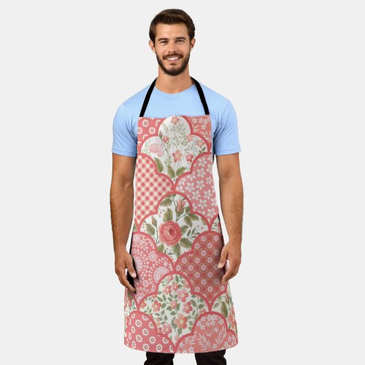 Tablier patchwork floral transparent motif avec roses pa (Porté)