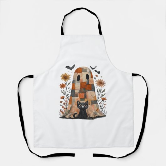 Tablier Patchwork Halloween Fantôme et chat, Retro Éffraya (Recto)