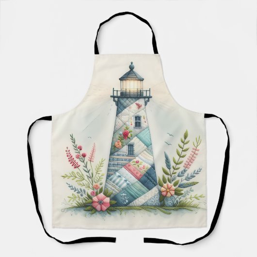 Tablier Patchwork Lighthouse Coastal Floral Scene (Recto)