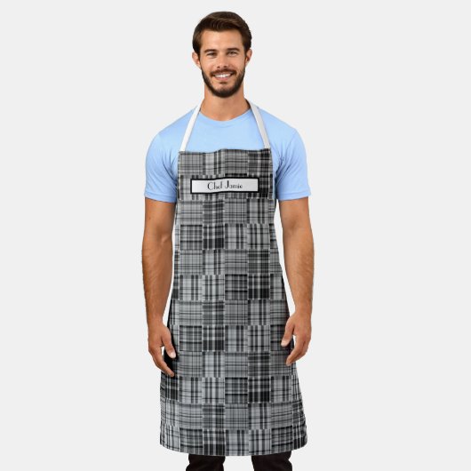 Tablier Patchwork Prépa Madras Noir Gris Blanc (Porté)