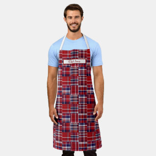 Tablier Patchwork Prépa Madras Rouge Foncé Navy Blanc
