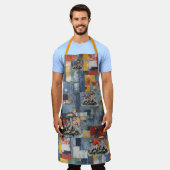 Tablier Patchwork Retro Denim avec Champignons (Porté)