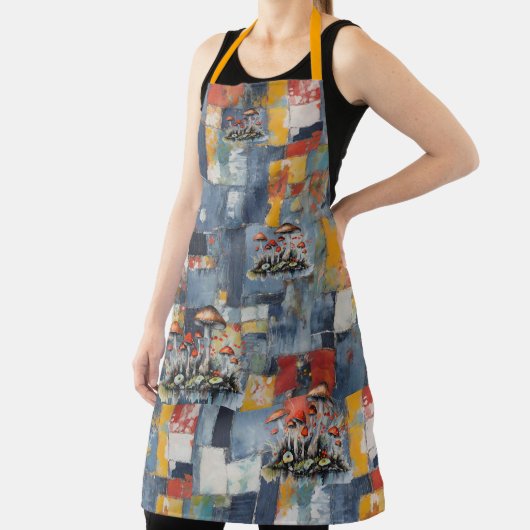 Tablier Patchwork Retro Denim avec Champignons (Insitu)