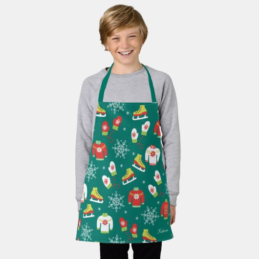 Tablier Patins à glace Flammes de neige Turquoise Monogram (Porté)