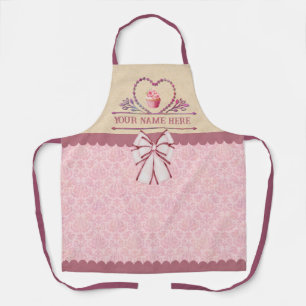 Tablier Pâtisserie Custom Name Gâteau Cupcake Rose et Nœud