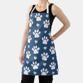 Tablier Pattern of paws, Dog paws, White paws, Blue Hearts (Insitu)