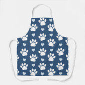 Tablier Pattern of paws, Dog paws, White paws, Blue Hearts (Recto)