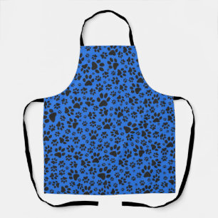 Tablier Pattes de chien noir et blanc à pois sur fond bleu