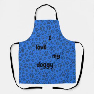 Tablier Pattes de chien noir et blanc à pois sur fond bleu