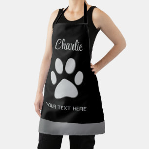 Tablier Paw Chien Argent sur arrière - plan noir