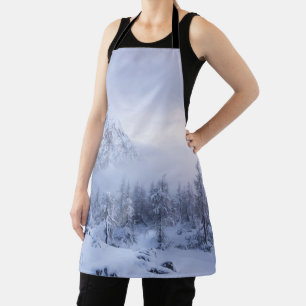 Tablier Pays merveilleux d'hiver, brouillard, forêt d'épin