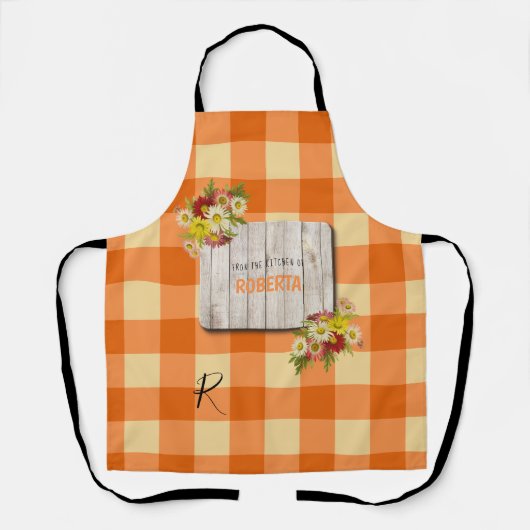 Tablier Pays rustique monogrammed orange en vichy (Recto)