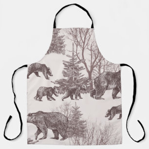 Tablier Paysage avec ours, oursons, arbres d'hiver et sapi
