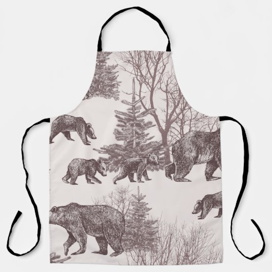 Tablier Paysage avec ours, oursons, arbres d'hiver et sapi (Recto)
